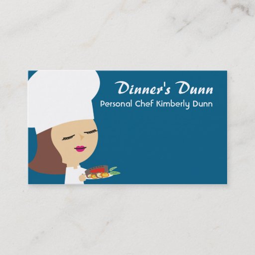 Customizable Cute brunette girl chef steak dinner biz cards business card templates