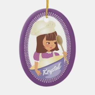 Cute brunette girl kids chef culinary Christmas