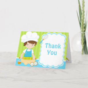 Cute Brunette Hair Boy Baking Birthday Party Letterpress Thank You Card