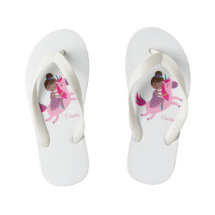 Cute Brunette Haired Girl Riding on a Unicorn Kid's Flip Flops
