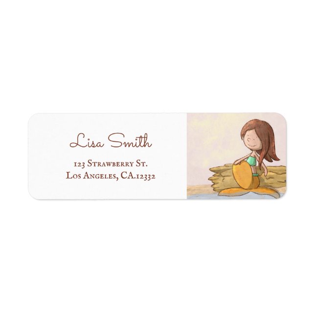 Cute Brunette Mermaid Return Address Label (Front)