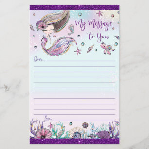 Cute Brunette Mermaid Time Capsule Message Sheet