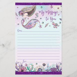 Cute Brunette Mermaid Time Capsule Message Sheet 