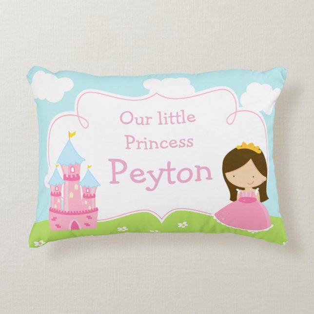 Cute Brunette Our Little Princess Accent Pillow (Front)
