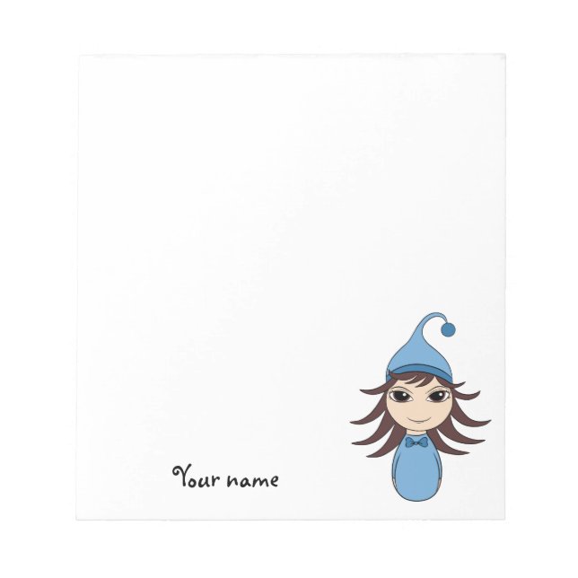 Cute brunette pajama girl chibi in blue notepad (Front)