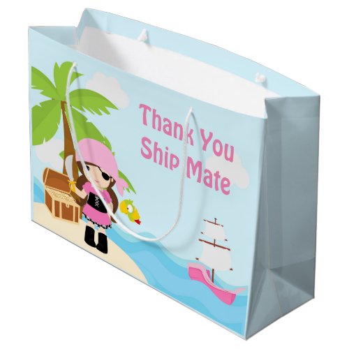 Cute Brunette Pirate Girl in Pink Birthday Large Gift Bag