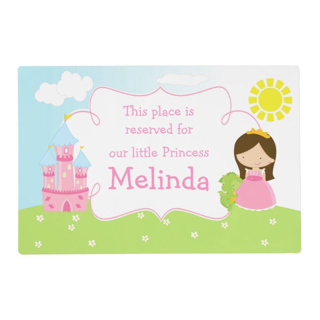 Cute Brunette Princess and Dragon Placemat (Front)