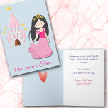 Cute Brunette Princess Granddaughter Birthday Card<br><div class="desc">Here is a cute birthday card for the granddaughter or daughter who dreams of being a princess! The front of the card has a pretty dark haired princess girl wearing a gold crown and a bright pink dress. Behind her, in the distance, is her pink and white castle with gold...</div>