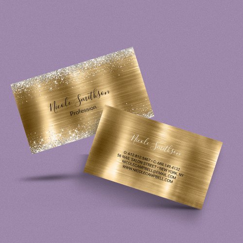 Cute brushed gold faux silver glitter business card
