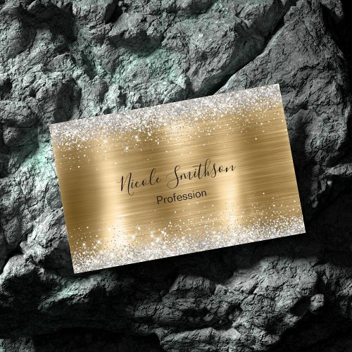 Cute brushed gold faux silver glitter business card magnet