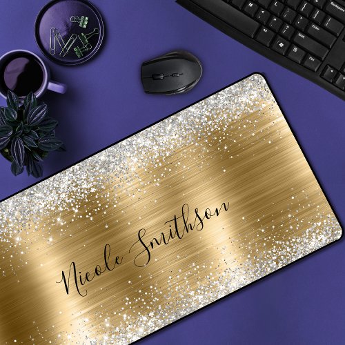 Cute brushed gold faux silver glitter desk mat