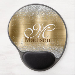 Cute brushed gold faux silver glitter monogram gel mouse pad