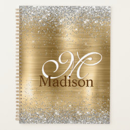 Cute brushed gold faux silver glitter monogram planner
