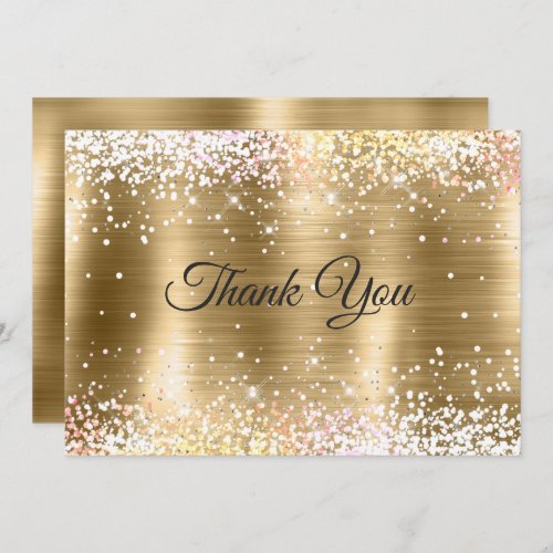 Cute brushed gold faux silver glitter thank you card