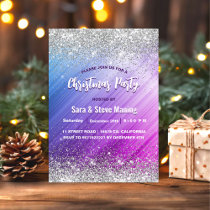 Cute brushed purple faux silver glitter Christmas  Invitation