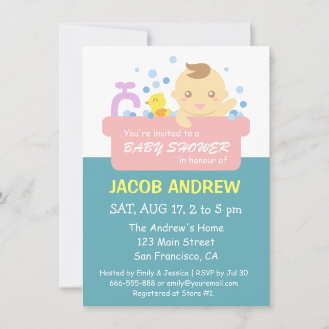 Cute Bubble Bath Baby Boy Shower Invitation (Front)