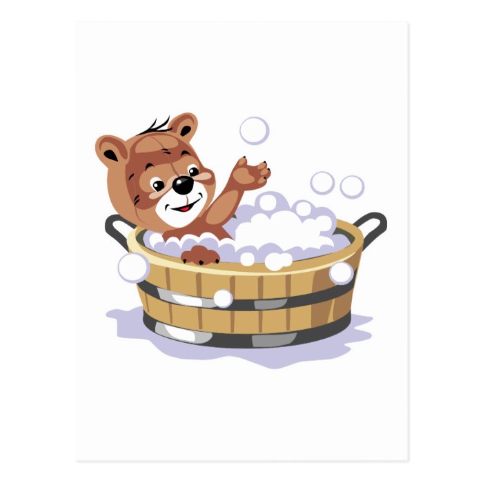 cute bubble bath bear post card