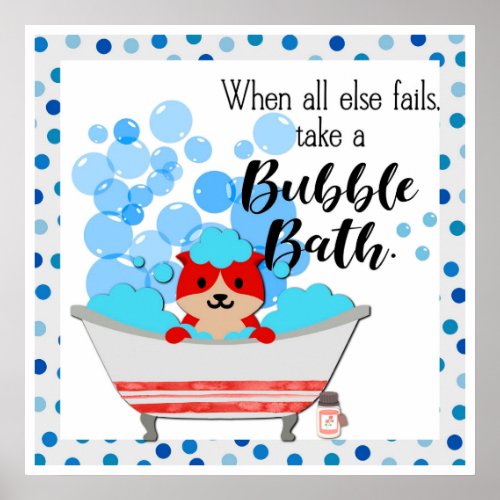 Cute Bubble Bath Cartoon Cat Bathroom Poster