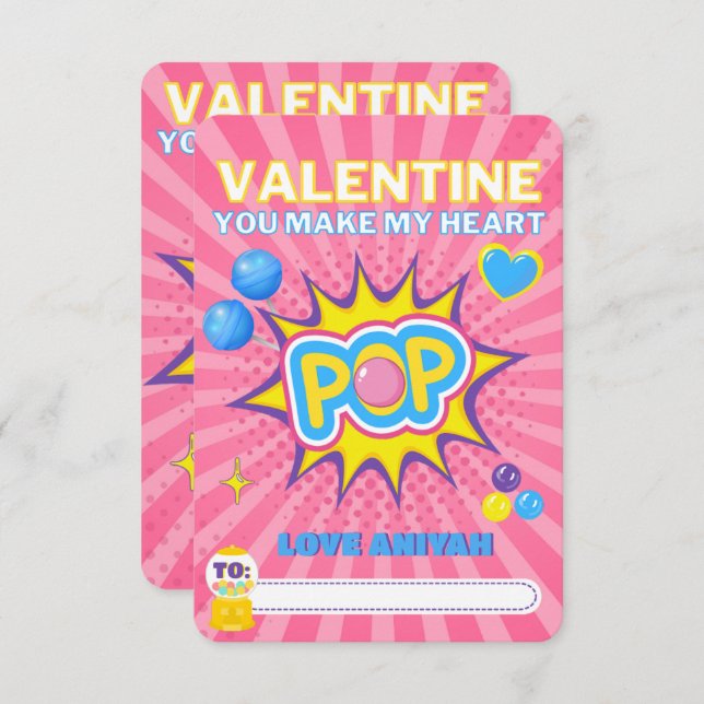 Cute Bubble Gum Classroom Valentine Photo Note Card (Front/Back)