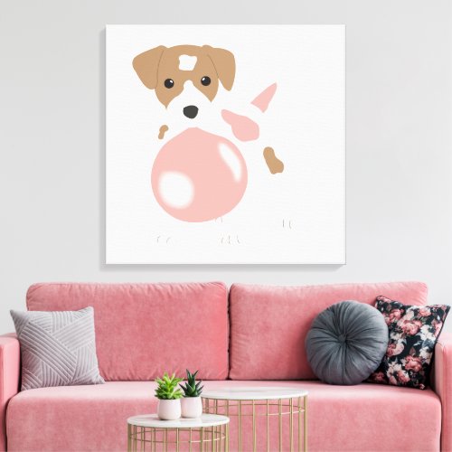 Cute Bubble Gum Dog Puppy Blowing Bubble Canvas Print