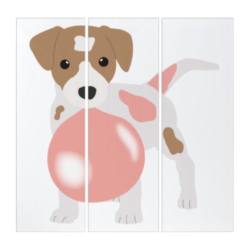 Cute Bubble Gum Dog Puppy Blowing Bubble Triptych