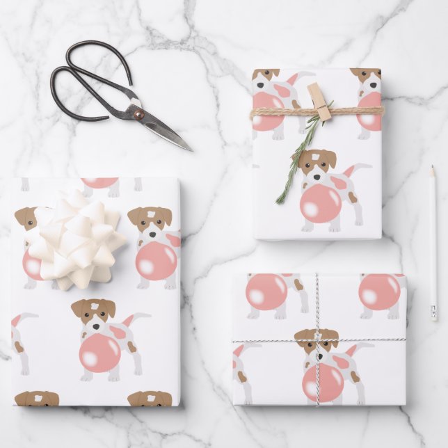 Cute Bubble Gum Dog Puppy Blowing Bubble Wrapping Paper Sheets (Front)