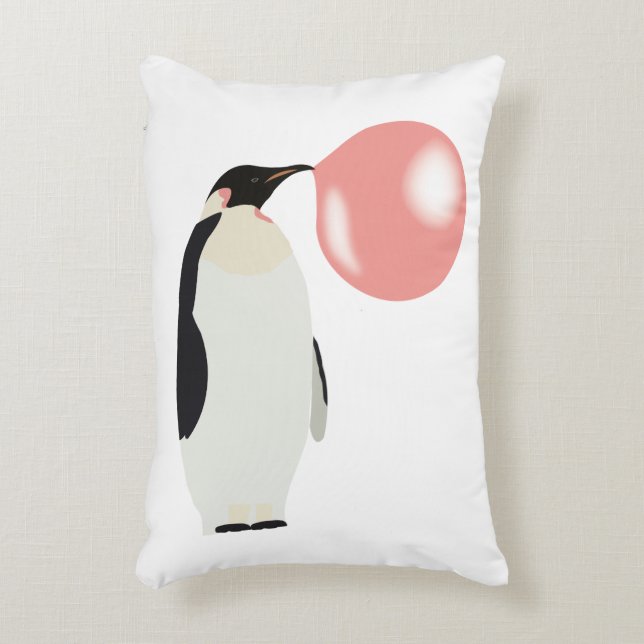 Cute Bubble Gum Penguin Blowing Bubble Accent Pillow (Front(Vertical))