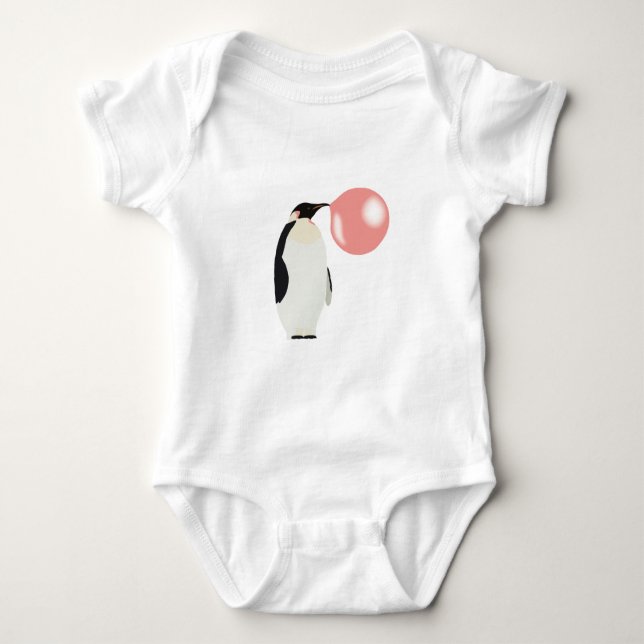Cute Bubble Gum Penguin Blowing Bubble Baby Bodysuit (Front)