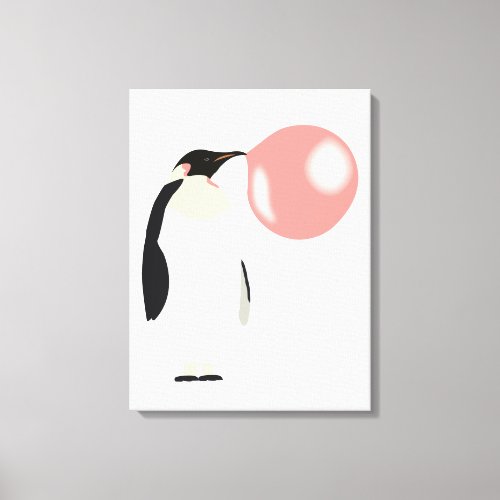 Cute Bubble Gum Penguin Blowing Bubble Canvas Print