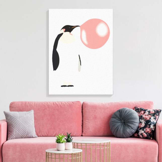 Cute Bubble Gum Penguin Blowing Bubble Canvas Print (Insitu(LivingRoom))