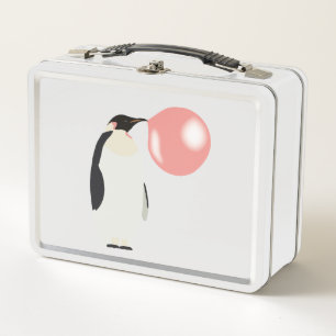 Cute Bubble Gum Penguin Blowing Bubble  Metal Lunch Box