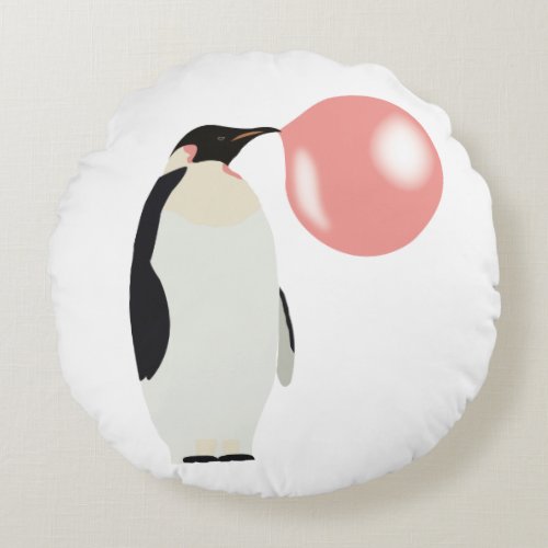 Cute Bubble Gum Penguin Blowing Bubble Round Pillow