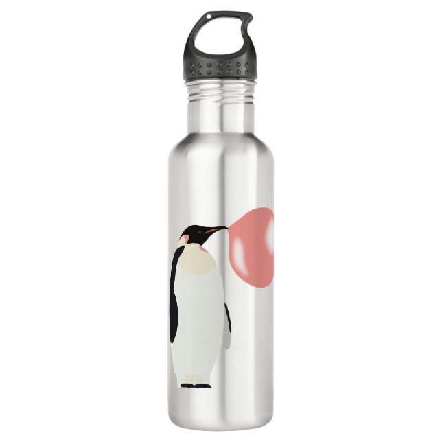 Cute Bubble Gum Penguin Blowing Bubble Stainless Steel Water Bottle (Front)