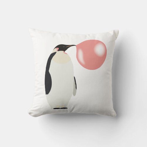 Cute Bubble Gum Penguin Blowing Bubble Throw Pillow