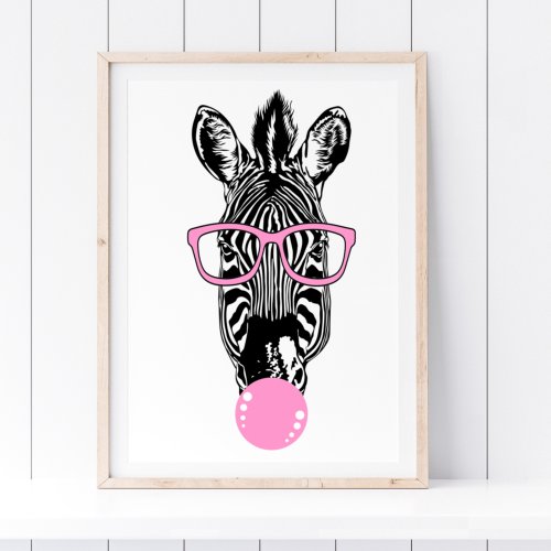 Cute Bubble Gum Zebra Pink and Black Nursery Poster