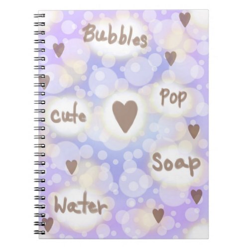 Cute Bubble Purple Words Glowing Background Hearts Notebook