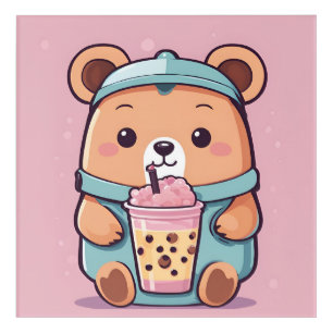 Cute Bubble Tea Bear Illustration – Kawaii Style Acrylic Print