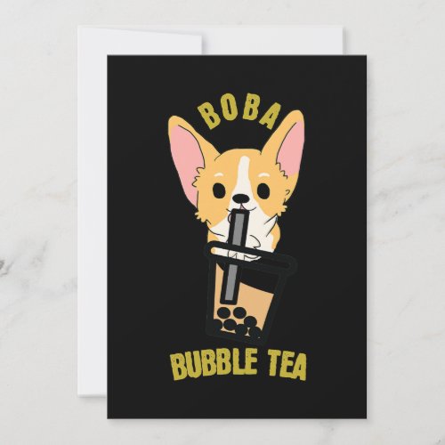 Cute Bubble Tea Boba Milk Tea Anime Corgi Holiday Card