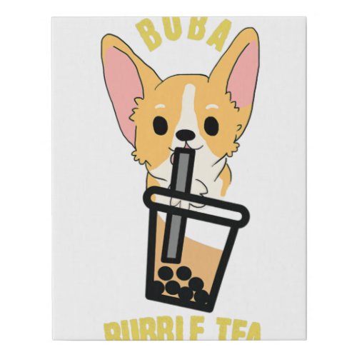 Cute Bubble Tea Boba Milk Tea Anime Corgi I Love Faux Canvas Print