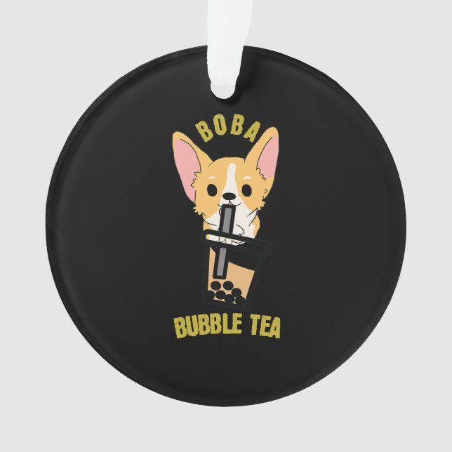 Cute Bubble Tea Boba Milk Tea Anime Corgi Ornament (Front)