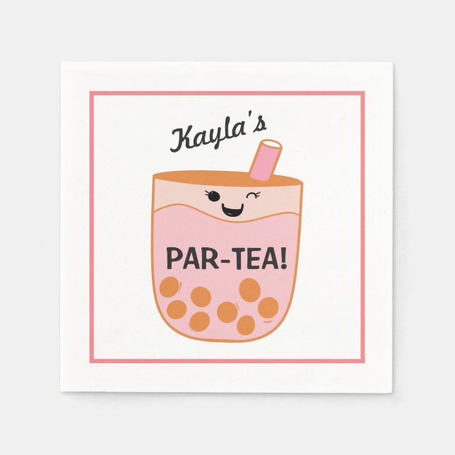 Cute Bubble Tea Boba Party Custom Napkins (Front)
