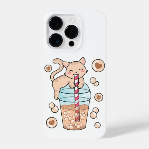 Cute Bubble Tea Cat Japanese Anime Pet Lover iPhone 14 Pro Case