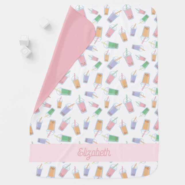 Cute Bubble Tea Custom Pastel Soft Colors Baby Blanket (In Situ)