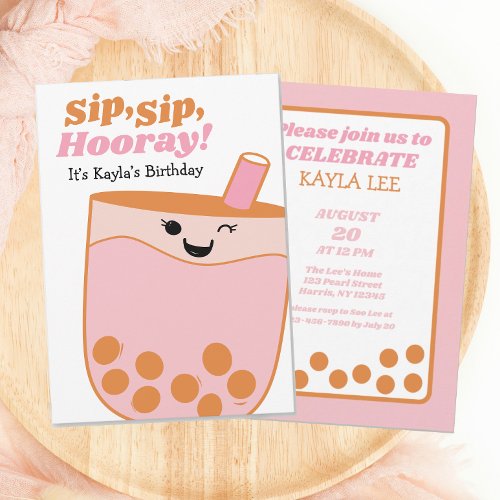 Cute Bubble Tea Girls Birthday Party Invitation