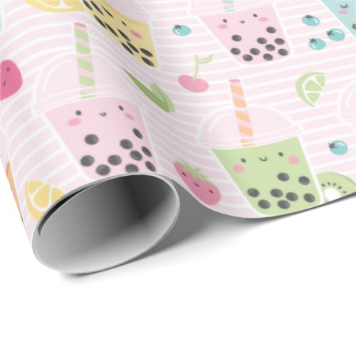 Cute Bubble Tea in Pastel Colors Wrapping Paper