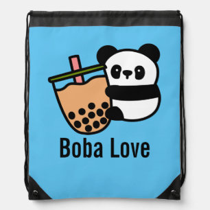 Cute Bubble Tea & Panda Bear Drawstring Bag