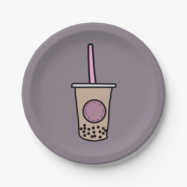 Cute bubble tea paper plates (Front)