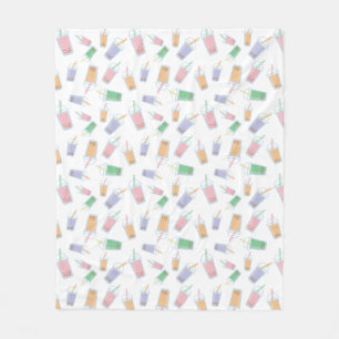 Cute Bubble Tea Pattern Pastel Soft Colors Baby Fleece Blanket