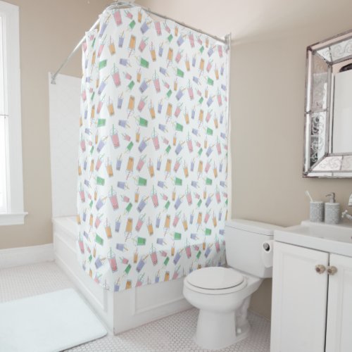 Cute Bubble Tea Pattern Pastel Soft Colors Baby Shower Curtain