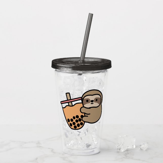 Cute Bubble Tea & Sloth Acrylic Tumbler (Back Ice)